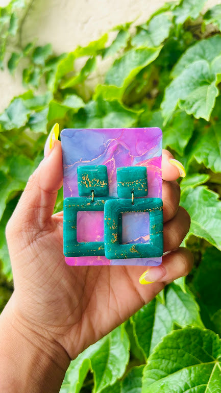 Gemstone Jade Square Hoops